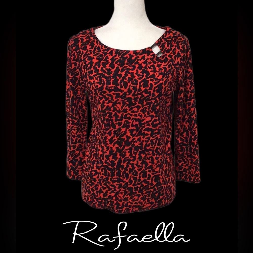 Rafaella Animal Print Boatneck Top, Red and Black,‎ Size Small